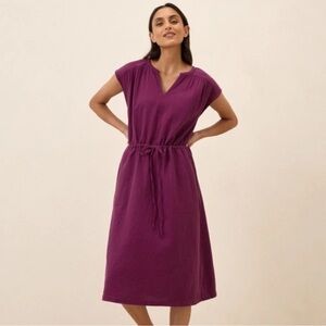Pact Coastal Double Gauze Tie Waist Midi Dress Size Small in Sangria Cotton